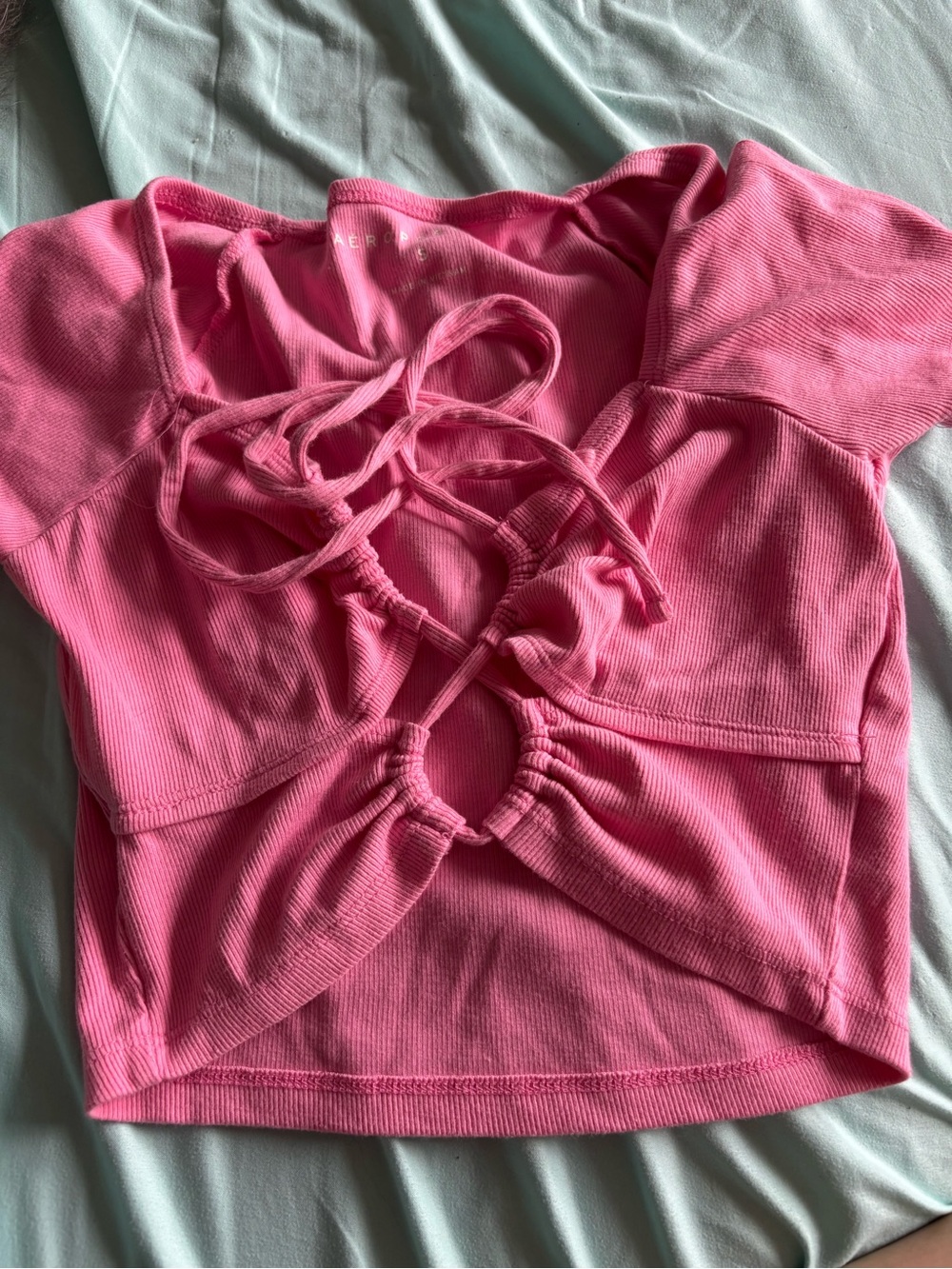 Aeropostale Pink Lace-Up Ribbed Crop Top